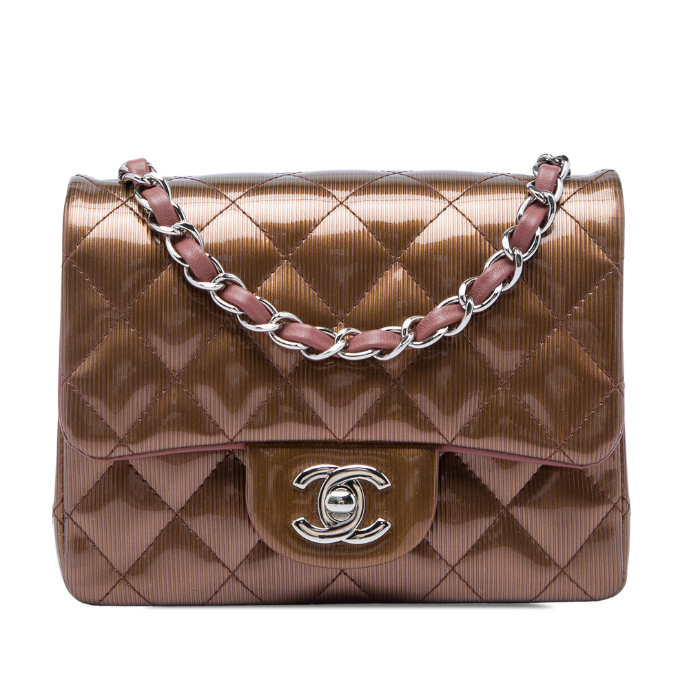 Pre-Loved Chanel Mini Square Classic Metallic Striped Patent Single Flap